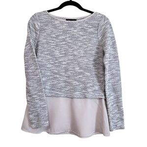 White House Black Market Gray and Cream Long Sleeve Top